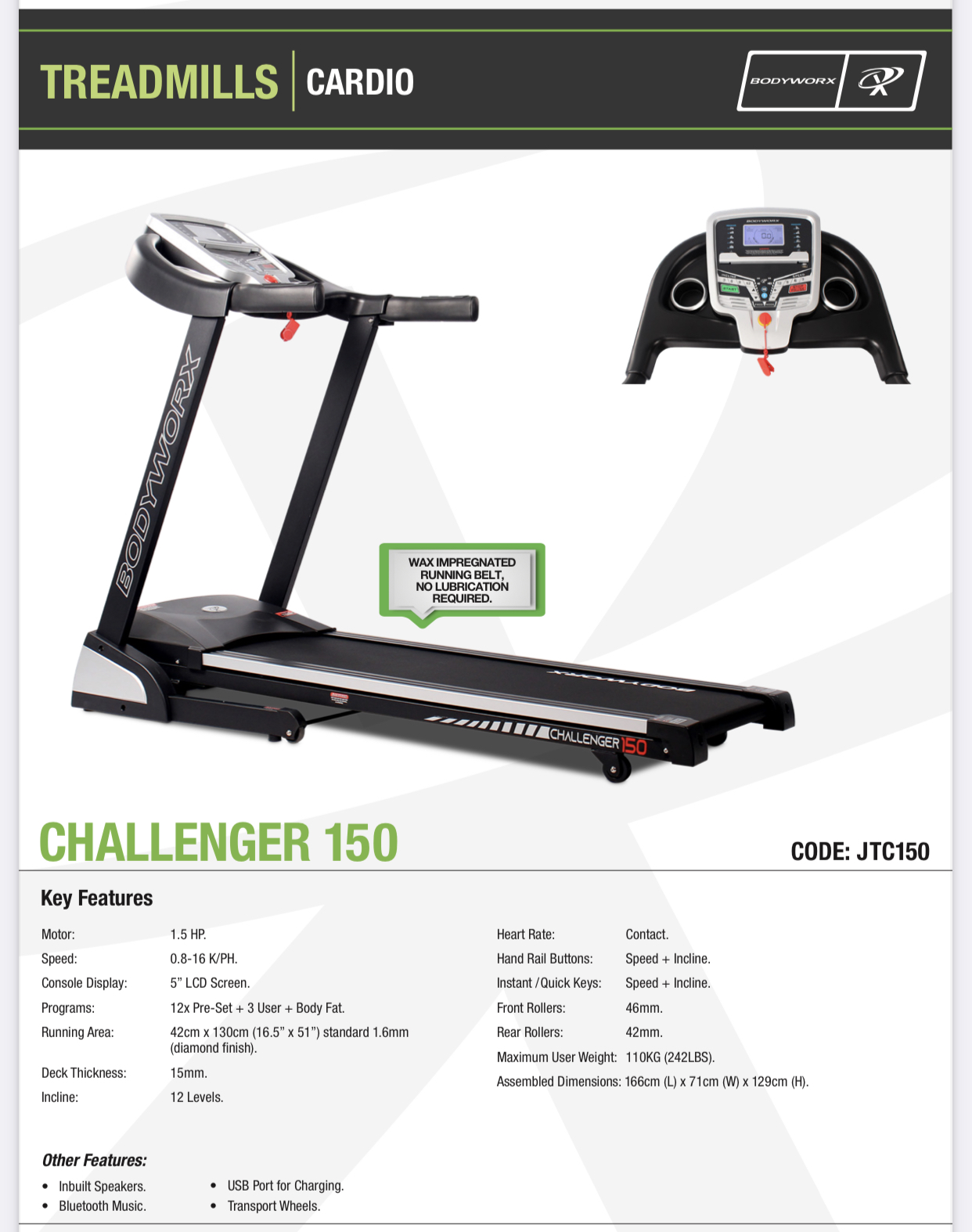 Bodyworx Challenger 150 Treadmill