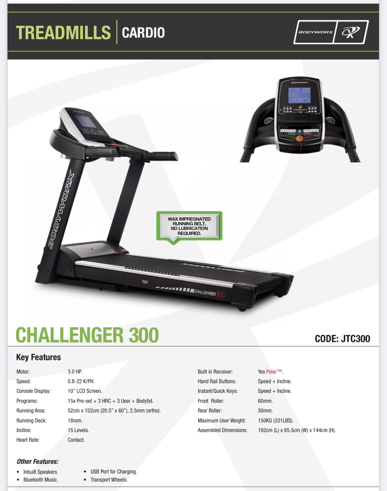BodyWorx Challenger 300 Treadmill
